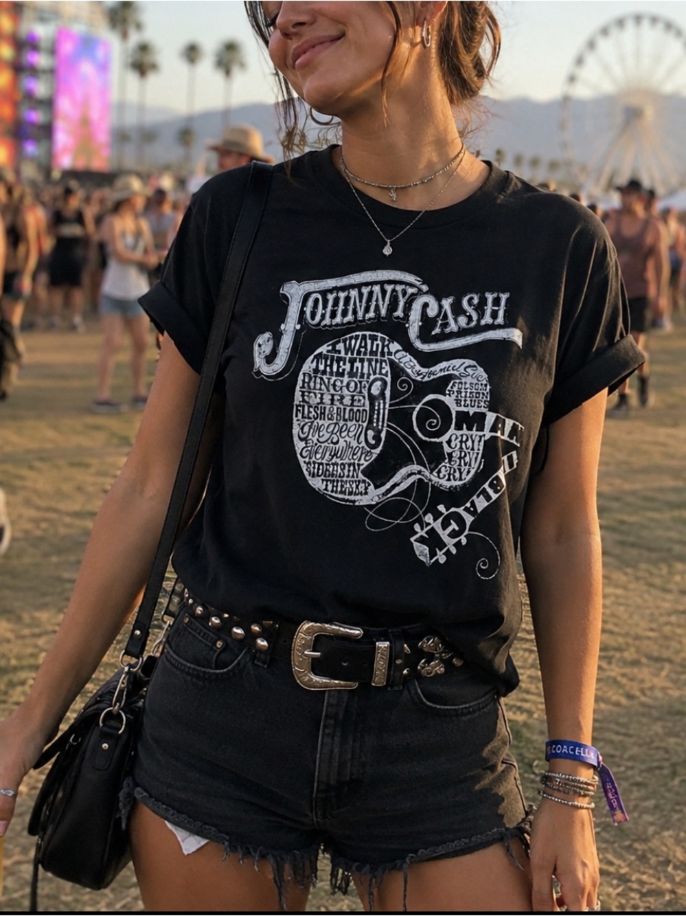 Johnny Cash Black Graphic Johnny Cash Tee with White Print